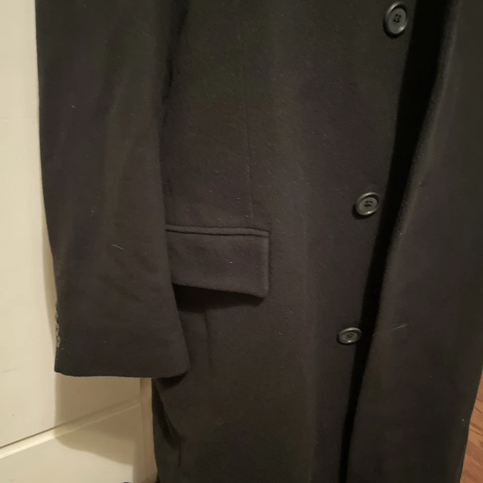 VTG Brooks Brothers Black Wool Cashmere Overcoat Mens 42R Button Down Long Lined - Image 4 of 4