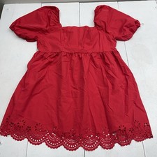 Shein Curve Red Square Neck Puff Sleeve Eyelet Hem Mini Dress Women's Size 4XL