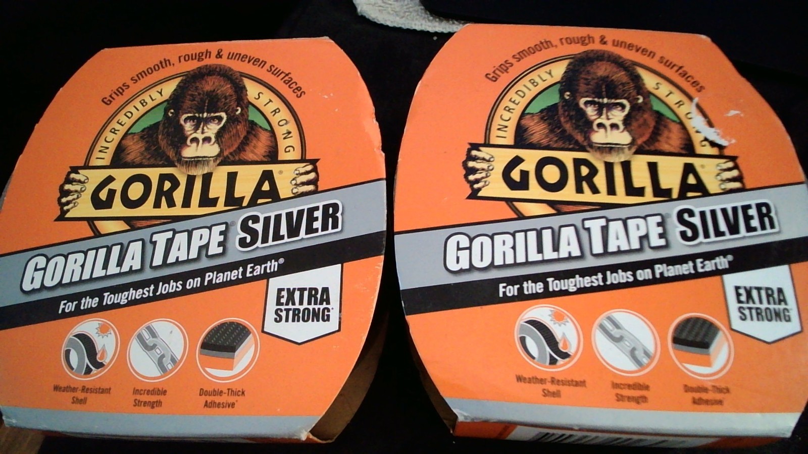 2x Gorilla Tape Silver 11m x 48mm. Weather Resistant. Smooth, Rough & Uneven Sur