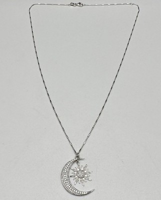 14k White Gold w/ Diamonds MDC India Sun & Moon Celestial Necklace