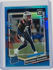 Christian Gonzalez 2023 Optic Aqua Prizm /299 RC Rated Rookie Card Patriots. rookie card picture