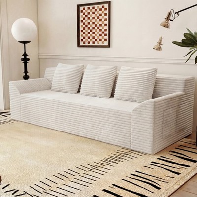 No Assembly Floor Sofa 3-Seater Modern Fabric High-Density Foam for Small Spaces
