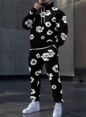 DENIM TEARS 花柄刺繍パーカー Sサイズ DENIM TEARS Black Floral Print Hoodie Pants Sweatsuit Set 2 Piece