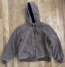 Vintage 90s Dickies Hooded Canvas Work Jacket Faded Brown Colorway Size L