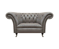 Grauer Chesterfield Lehnsessel Ledersessel Einsitzer Wohnzimmer 1-Sitzer