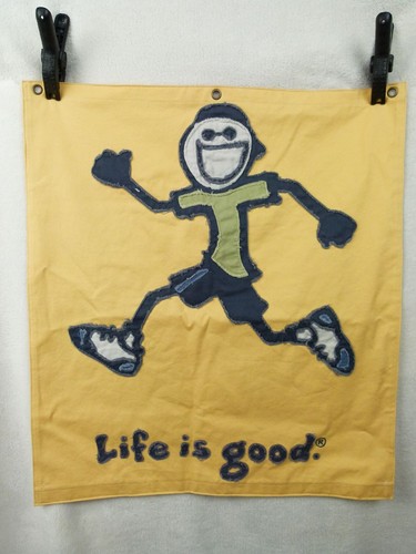 Life is Good Double Sided Yellow / Orange Cotton Yard Flag 22" x 20" w/ Grommets