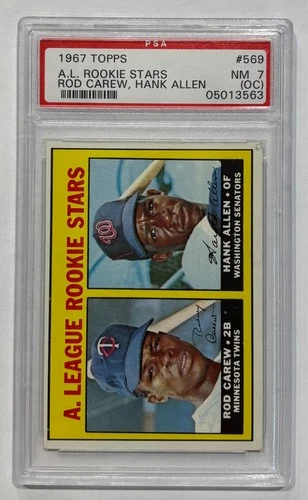 1967 Topps - High # A.L. Rookie Stars Rod Carew, Hank Allen #569 (RC) PSA 7 (OC)