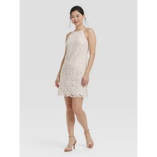 Women's Mini Scalloped Lace Dress - A New Day Cream S