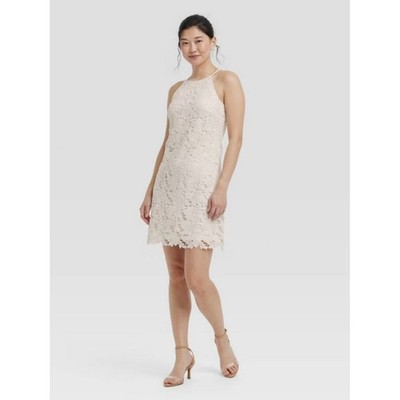 Women's Mini Scalloped Lace Dress - A New Day Cream S