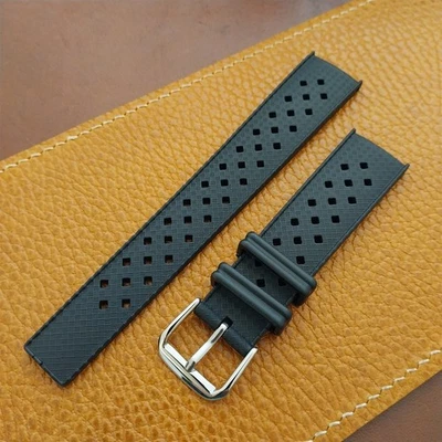 19mm FKM Rubber Black Tropical Vintage Style Diver Watch Strap - Photo 1/4