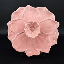 DBG Pink Ceramic Flower Chip Dip Tray Dish Petal Design Serving Platter