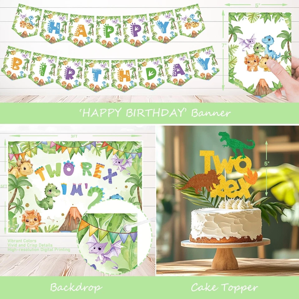 Two Rex Birthday Decorations Boy, Dinosaur 2nd Birthday Decorations for Boys,... Foto 4 de 4