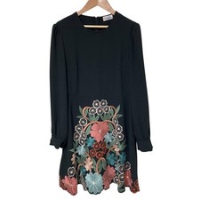 RED VALENTINO Flower Embroidery Dress, Size 40, Black Women USED
