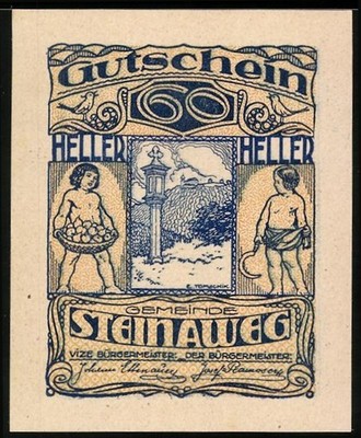Emergency money Steinaweg 1920, 60 Heller, landscape with shrine and children with spring 