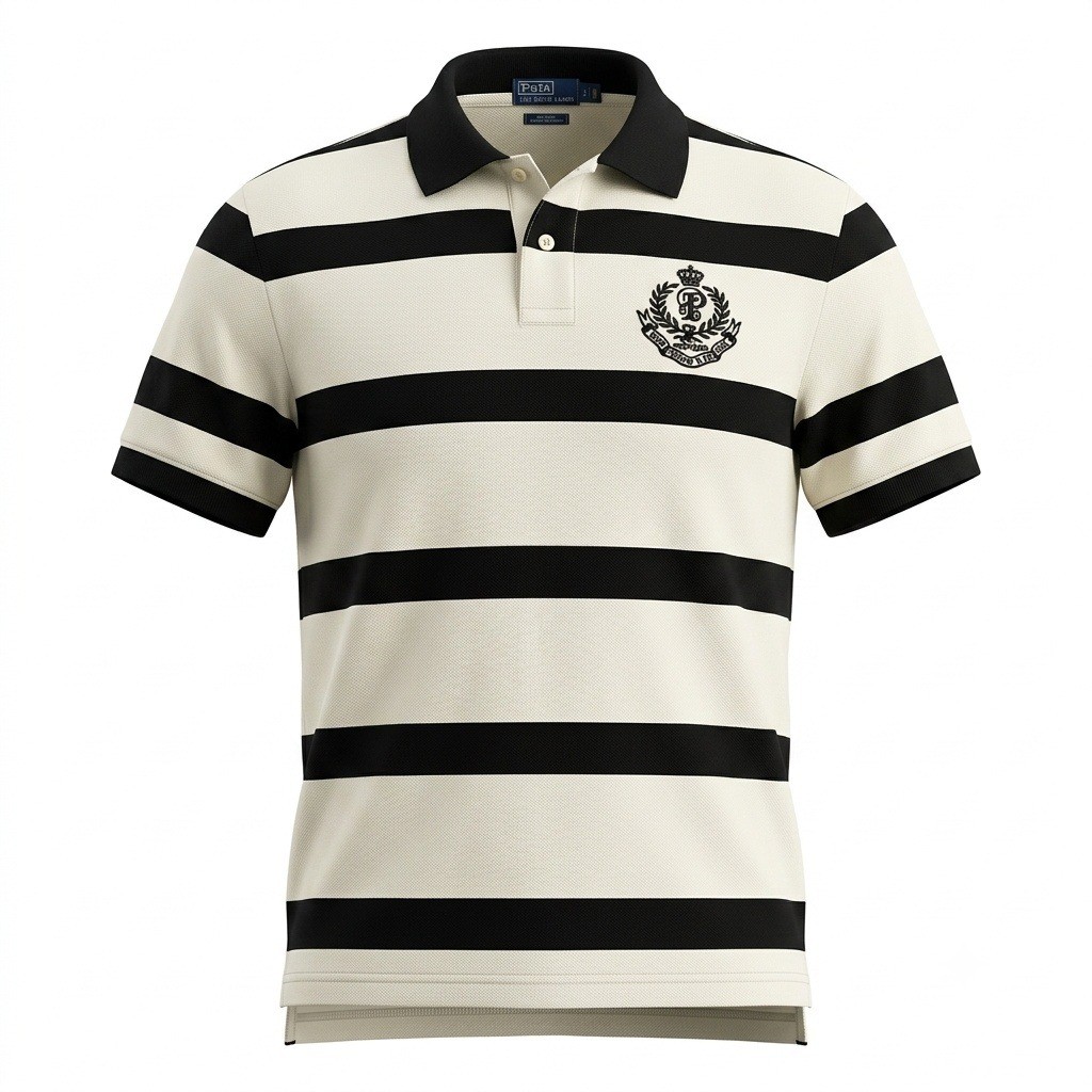 Vintage Polo by Ralph Lauren Logo Black and White Striped Crest Polo Shirt XL