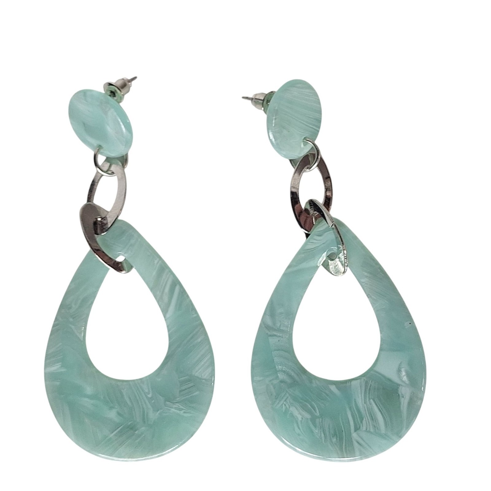 Marbled Seafoam Green Resin Teardrop Earrings Boho Ocean Beach Mermaidcore Mint
