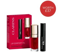 Clarins Lippen & Augen Make-up Duo NEU UND VERPACKT Lip Comfort Oil Cherry volle Größe Mascara Mini