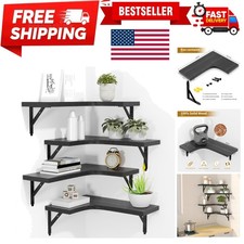 Corner Floating Shelves Wall Mounted Set of 4, Rustic Wood Storage Display Wa...