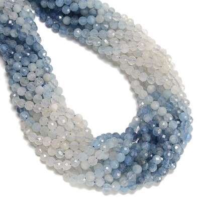 Gradient Natural Aquamarine Faceted Round Beads Size 5mm 15.5'' Strand