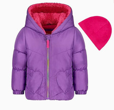 London Fog Fleece Lined Puffer Jacket/COAT with Hat Girls TODDLER 2T PURPLE NWT