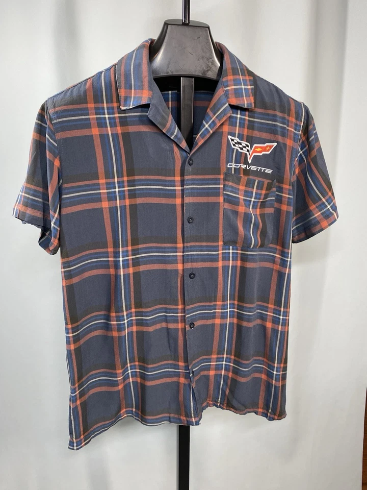 Camisa Para Hombre Corvette GM Botón TALLA MEDIANA M Cuadros Clásica Manga Corta Foto 3 de 4