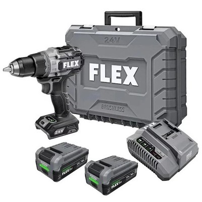 FLEX 24V 1/2-In. 2-Speed Hammer Drill With Turbo Mode Kit + 2 Batteries Gift Set