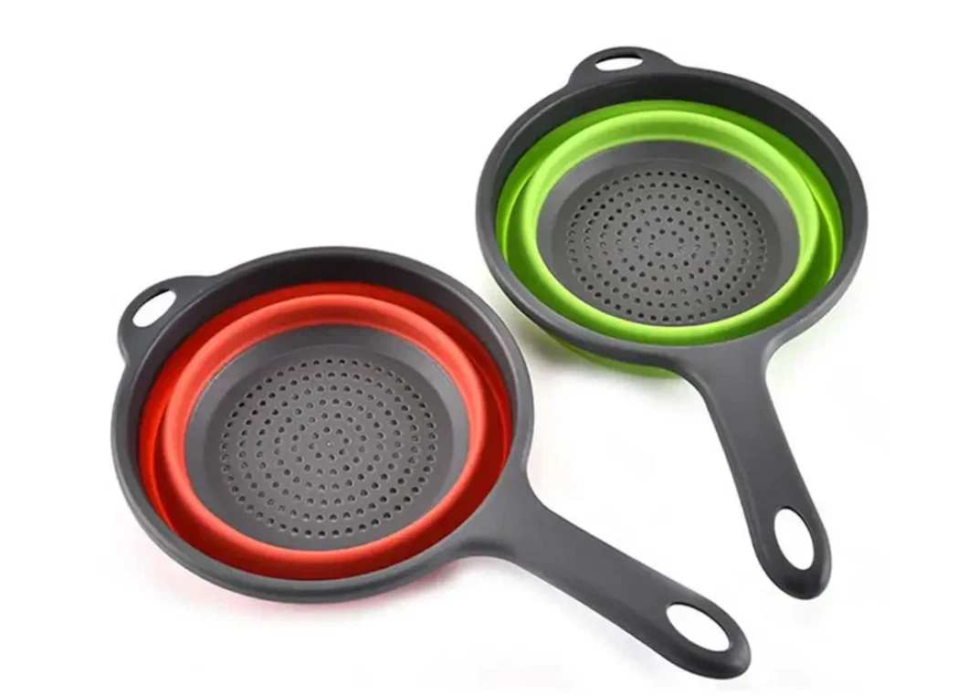 Pack of 2 Durable Folding Colander–Silicone Strainer with Handle for Kitchen Use