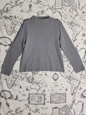 St. John’s Bay Womens Petite PXL Gray Mock Neck Long Sleeve Shirt Cotton Blend