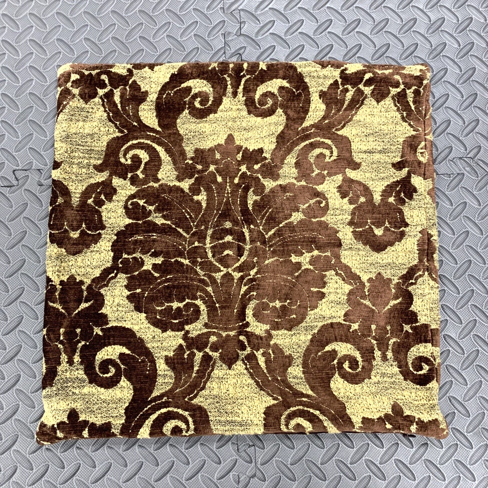 2 Damask Brocade Throw PILLOW COVERS 17" Square Cream Brown Luxury Victorian - Image 4 of 4