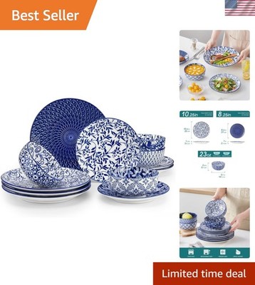 SELENE Plates and Bowls Set for 4, 12 Pieces Dinnerware Sets, Mircowave and D...