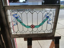 ~ ANTIQUE STAINED GLASS TRANSOM WINDOW 1 OF 2 ~ 34 x 22 ~ ARCHITECTURAL SALVAGE