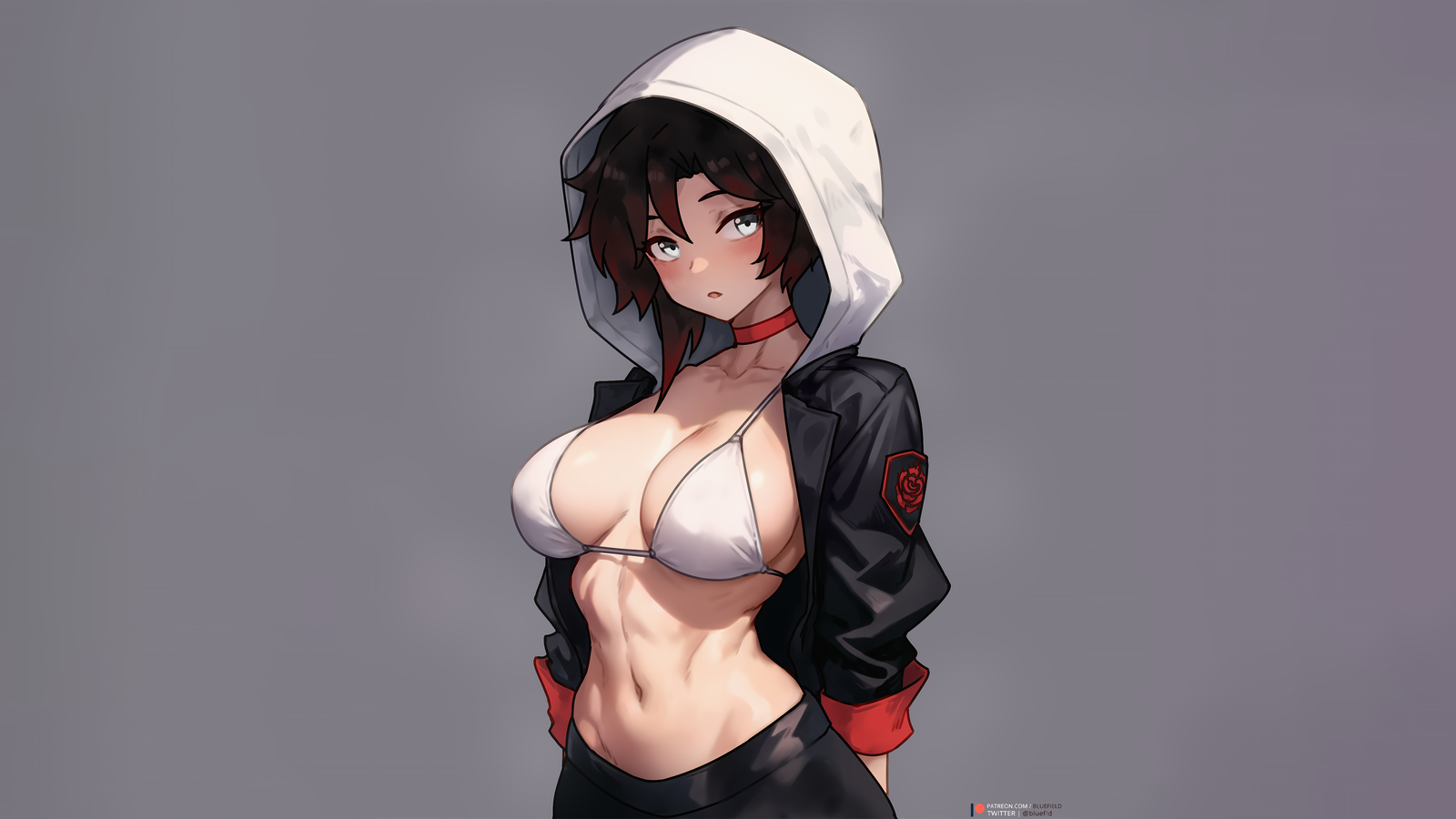 RWBY Ruby Rose Anime Hoodie Playmat for Gaming Desk with Dark Hair Design  