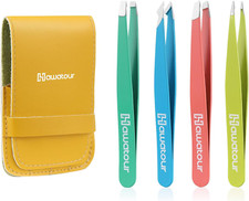 Tweezers Set, 4Pcs Eyebrows Tweezers for Women, Great Precision for Ingrown Hair