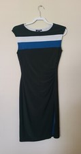 Chaps Cap Sleeve Black Blue & White Colorblock Dress w/ Side Split Wm Sz Sm Y2K