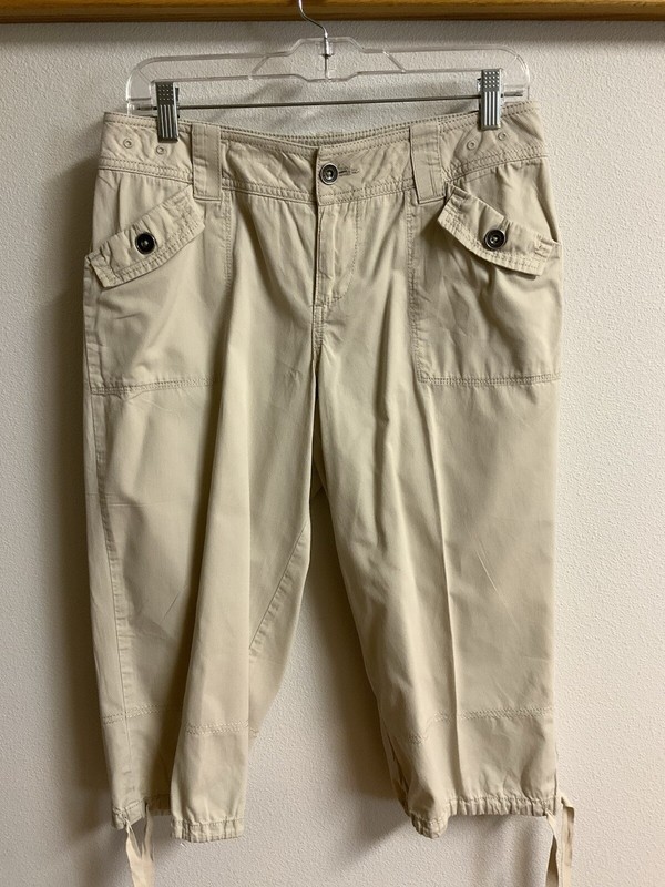 Sonoma Life - Style Womens Beige 100% Cotton Capri Pants Hem Ties Size 8