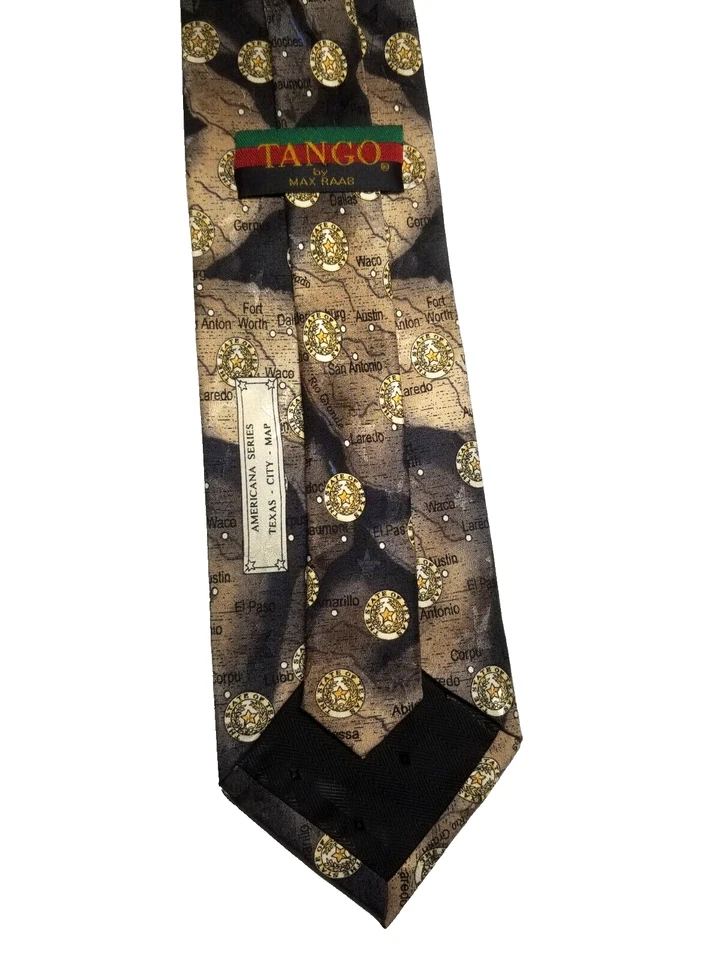 Corbata Tango by Max Raab Americana Series - Mapa de la ciudad de Texas marrón seda Foto 3 de 4