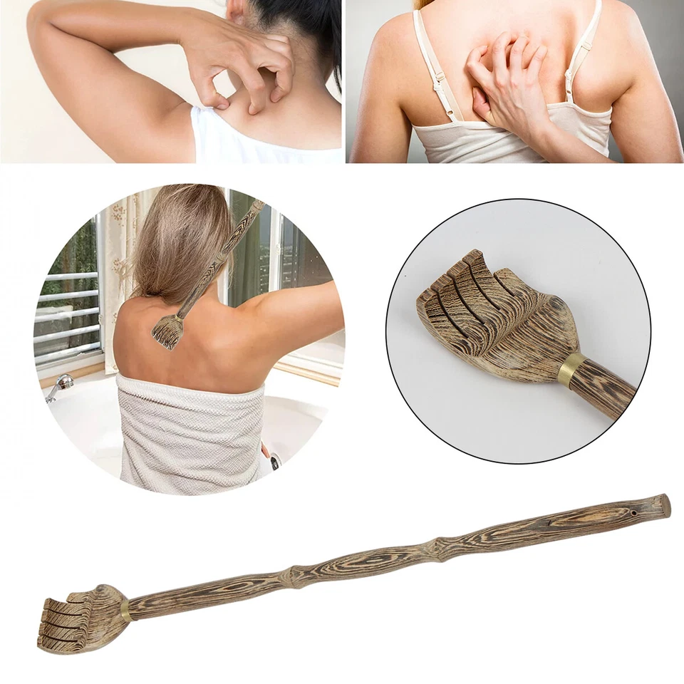 Wooden Back Scratcher Long Reach Body Massager Stick Itch Relief Self Massage