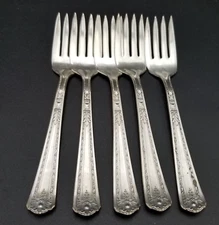 National Silver Co.-Florence Pattern-Set of 5 Silverplate Salad Forks
