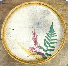 Vintage Bamboo Pressed Leaves 11” Round Serving Tray Only BOHO Decor