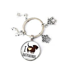 Dachshund Dog Keychain I Love Dachshunds Funny Gift w/ Charms Cute Pet Accessory