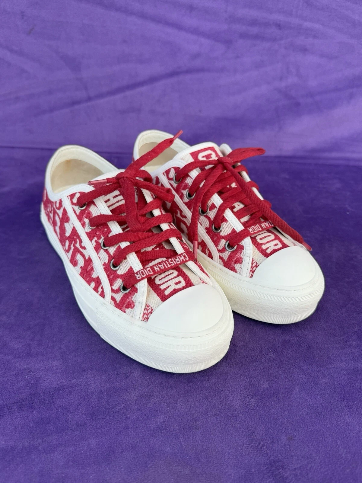 Baskets basses CHRISTIAN DIOR Walk'n'Dior toile oblique rouge taille US 5,5/EU 35,5