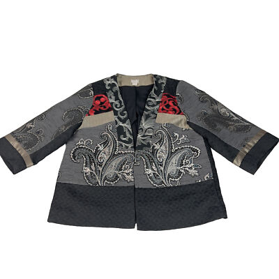 Chicos Artisan Open Jacket Womens 8 10 Embroidered Brocade Chic Boho Eclectic