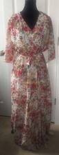 Women’s Dresses Floral Print Round Neck Self Tie Pleated Hem Dress Size L