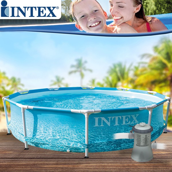 Intex 305X76 Swimming Pool Mit Pumpe Frame Schwimmbecken Schwimmbad Familypool-image