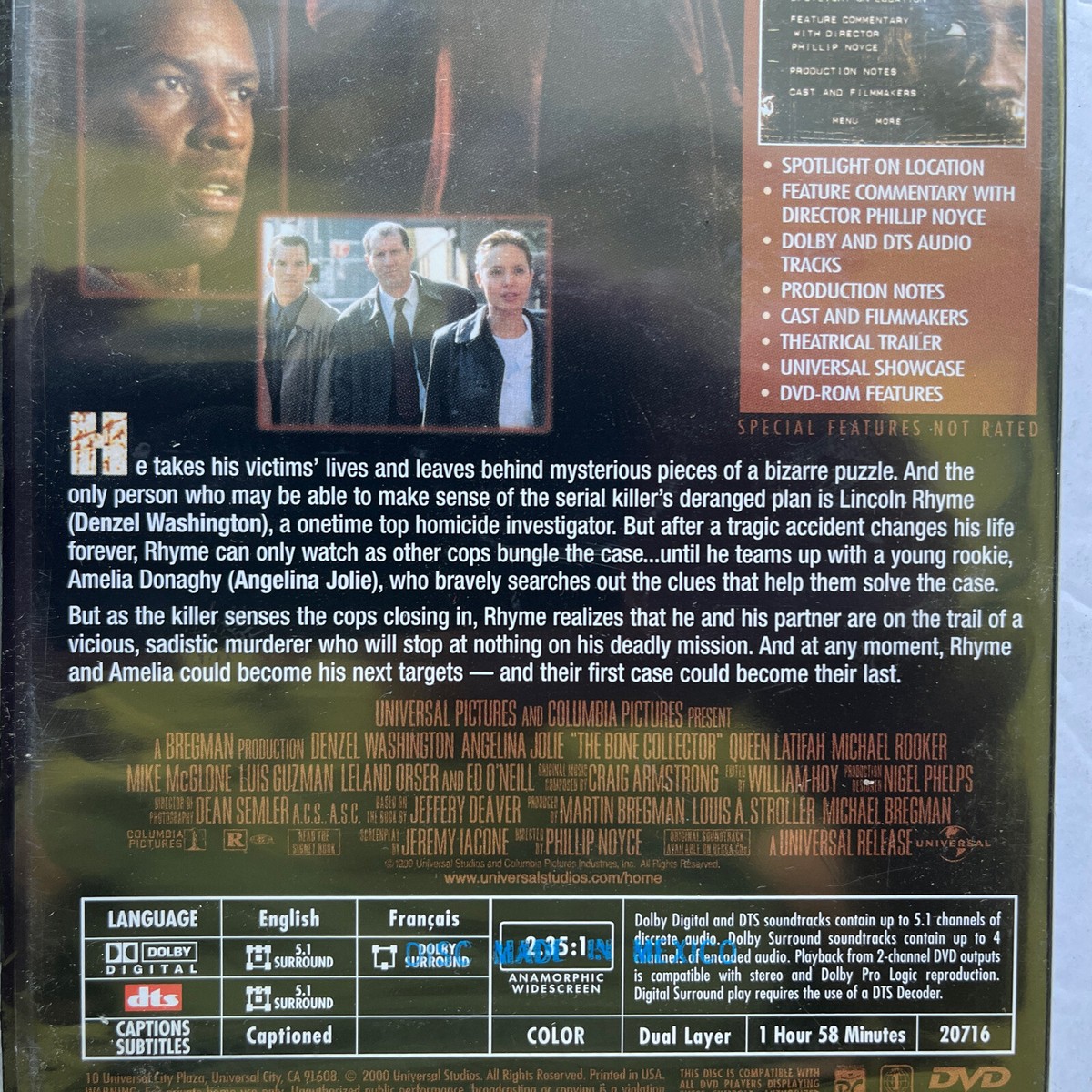 The Bone Collector, Denzel Washington, Angelina Jolie DVD, New (Factory  Sealed) 25192071621| eBay