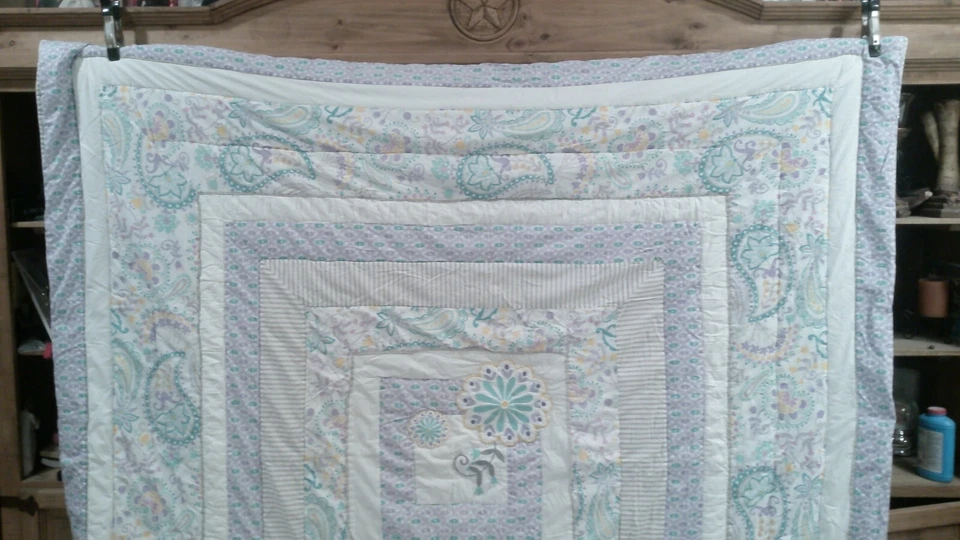 Pottery Barn Teen Quilt Swirly Paisley Flowers Purple, White Teal 84"x82"  Twin? - Image 4 of 4