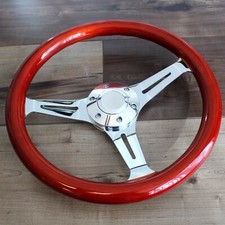 14 Slotted 3 Spoke Steering Wheel Wood Grip 6 Hole Hot Rod Chevy Ford Gmc