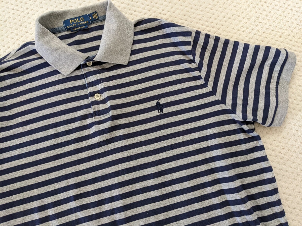 Polo Ralph Lauren CUSTOM SLIM FIT Gray Navy Blue Stripe Interlock