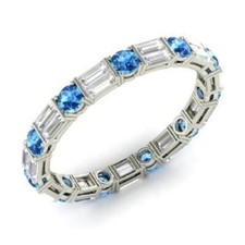 1.96 Ct Natural Blue Topaz  Diamond Wedding Eternity Band 925 Sterling Silver