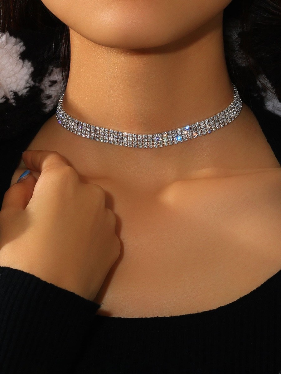Rhinestone Decor Choker Necklace for Women Girls Accessories